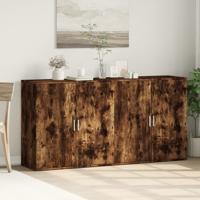 Dressoirs 2 st 79x38x80 cm bewerkt hout gerookt eikenkleurig - thumbnail