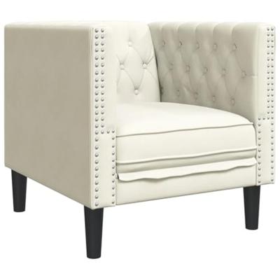 3-delige Loungeset Chesterfield met bolsters fluweel crèmekleur - thumbnail