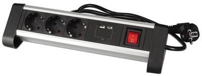 Stekkerdoos Perel bureau 3-voudig met schakelaar incl. 2 USB-poorten 1.4m zwart Stekkerdoos Perel bureau 3-voudig met schakelaar incl. 2 USB-poorten 1.4m zwart