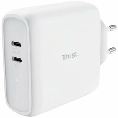 Trust Maxo Oplader USB-C 65W, 2 USB-C Poorten, 75% Gerecycled Materiaal, Snellader Fast USB C Charger Reislader voor iPhone iPad Samsung Galaxy Steam Deck Smartphones Tablets Laptops - Wit