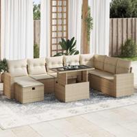 9-delige Loungeset met kussens poly rattan beige - thumbnail