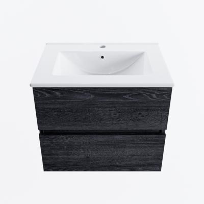 MONDIAZ VICA 60cm badmeubel onderkast Antracite 2 lades. Wastafel DENIA midden 1 kraangat, kleur Glanzend Wit.