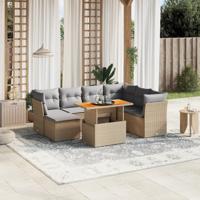 8-delige Loungeset met kussens poly rattan beige - thumbnail