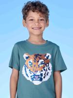 Jongensshirt met motief in omkeerbare pailletten Basics blauwgroen - thumbnail