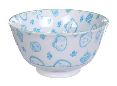 Lichtblauwe/Witte Kom - Lucky Cats Collectie - 300ml - 12.7 x 6.5cm