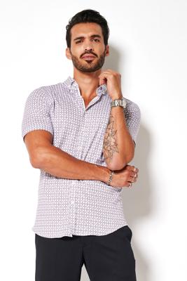 Desoto Heren Overhemd Wit Cutaway Circle Print Slim Fit