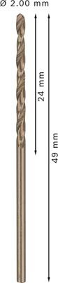 Bosch Accessories 2608585874 2608585874 HSS Metaal-spiraalboor 2 mm Gezamenlijke lengte 49 mm Kobalt DIN 338 Cilinderschacht 10 stuk(s)