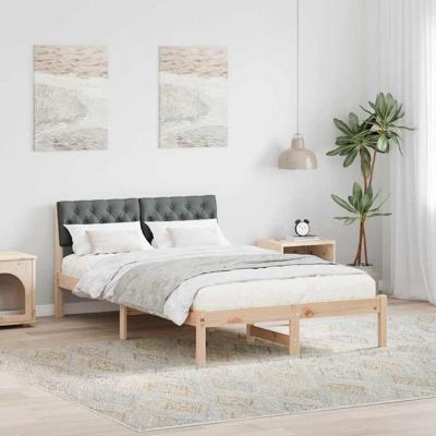 Bedframe Bruin en donkergrijs 120 x 190 cm Massief grenenhout Bedframe Bruin en donkergrijs 120 x 190 cm Massief grenenhout