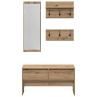 Halmeubelset 4 pcs Zwart eiken 90 x 31 x 46.5 cm Bewerkt hout - thumbnail