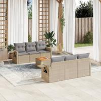7-delige Loungeset met kussens poly rattan gemengd beige - thumbnail