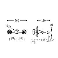Wastafelmengkraan Tres Clasic Inbouw Kruisgreep Licht Gebogen Chroom - thumbnail
