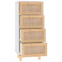 Dressoir 40x30x90 cm massief grenenhout en rattan wit - thumbnail