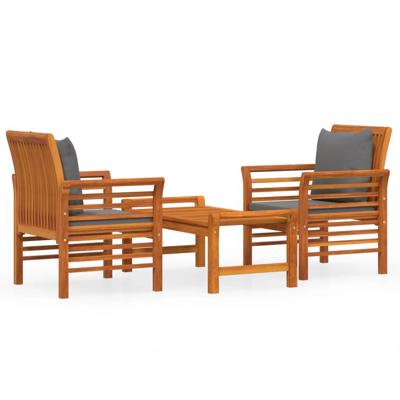 3-delige Loungeset met kussens massief acaciahout - thumbnail