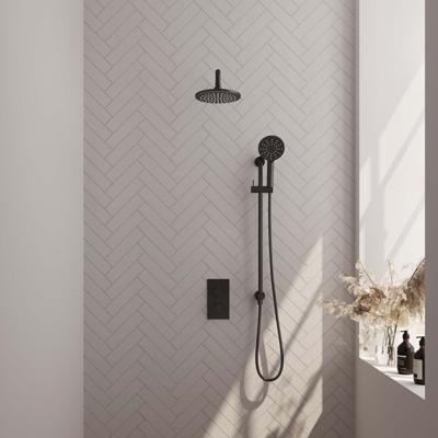 Inbouw Regendouche Set Brauer Black Edition Gebogen Wanduitloop Ronde Hoofddouche 20 cm Met Glijstang en Handdouche 3 Standen Mat Zwart Brauer