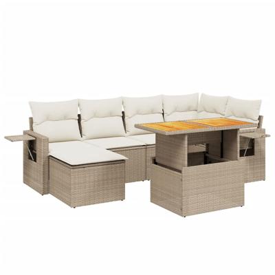 7-delige Loungeset met kussens poly rattan beige