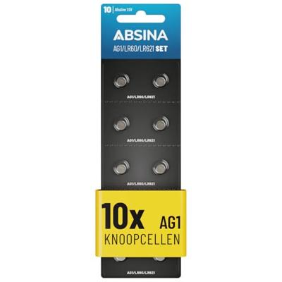 ABSINA AG3 LR41 Knoopcellen, verpakking van 10 stuks, 1,5 V alkaline-knoopcellen, lekvrij en met lange houdbaarheid, LR736, L736, G3, G3A, 3GA / 192 / GP192 / V3GA / RW87, knoopcelbatterijen, batterij