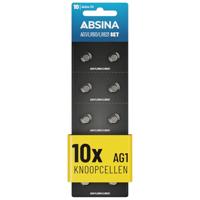 ABSINA AG3 LR41 Knoopcellen, verpakking van 10 stuks, 1,5 V alkaline-knoopcellen, lekvrij en met lange houdbaarheid, LR736, L736, G3, G3A, 3GA / 192 / GP192 / V3GA / RW87, knoopcelbatterijen, batterij - thumbnail