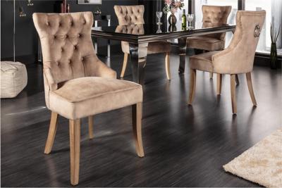 Elegante stoel CASTLE koffie fluweel landelijke stijl met comfort handvat - 40468
