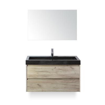 Dante Badmeubelset 100 cm - Craft Oak - Wastafel Hardsteen Wit Lucca - met Spiegel