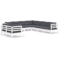 9-delige Loungeset met kussens massief grenenhout wit - thumbnail