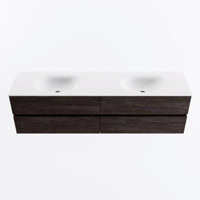 MONDIAZ VICA 180cm badmeubel onderkast Dark Brown 4 lades. Wastafel MOON dubbel zonder kraangat, kleur Talc.