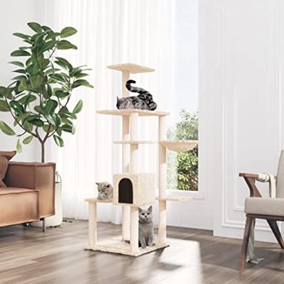 VidaXL Kattenmeubel met sisal krabpalen 142 cm crèmekleurig VidaXL Kattenmeubel met sisal krabpalen 142 cm crèmekleurig