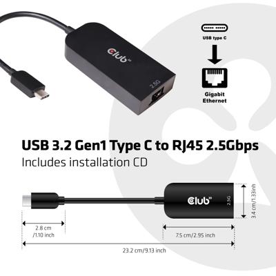 Club 3D USB-C 3.2 Gen1 > RJ-45 2.5Gbps adapter Club 3D USB-C 3.2 Gen1 > RJ-45 2.5Gbps adapter