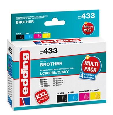 Edding Inktcartridge vervangt Brother LC-980BK, LC-980C, LC-980M, LC-980Y Compatibel Combipack Kleur EDD-433 18-433