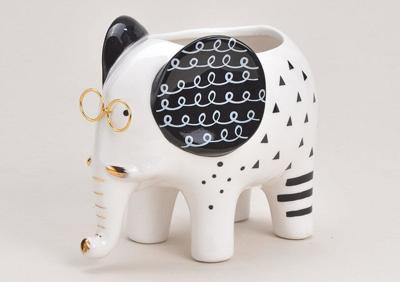 Bloempot olifant van keramiek wit (B/H/D) 16x13x11 cm