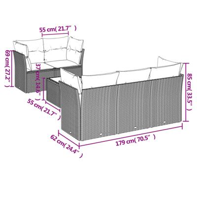 6-delige Loungeset met kussens poly rattan beige - thumbnail