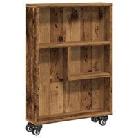 Opbergtrolley smal 48x13x68 cm bewerkt hout oud houtkleurig - thumbnail