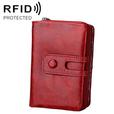 3577 antimagnetische RFID mannen en vrouwen gek paard textuur lederen rits portemonnee (rood)