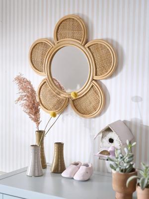 Rotan en riet spiegel Bloem goudbeige Rotan en riet spiegel Bloem goudbeige