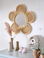 Rotan en riet spiegel Bloem goudbeige - thumbnail