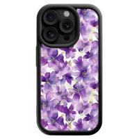 iPhone 15 Pro zwarte case - Floral violet - thumbnail