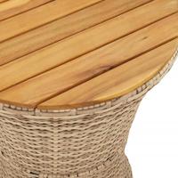Tuinbijzettafel trommelvormig poly rattan en massief hout beige - thumbnail