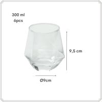 OTIX Waterglazen Set van 6 300ml Diamant vorm Transparant Glas - thumbnail