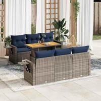 7-delige Loungeset met kussens poly rattan grijs - thumbnail