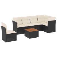7-delige Loungeset met kussens poly rattan zwart - thumbnail