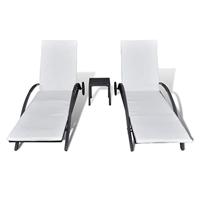 Ligbeddenset poly rattan zwart 3-delig - thumbnail