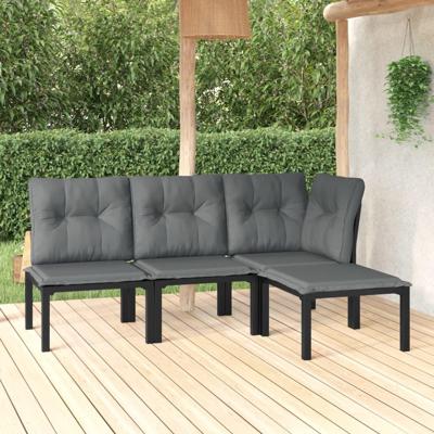 4-delige Loungeset poly rattan zwart en grijs