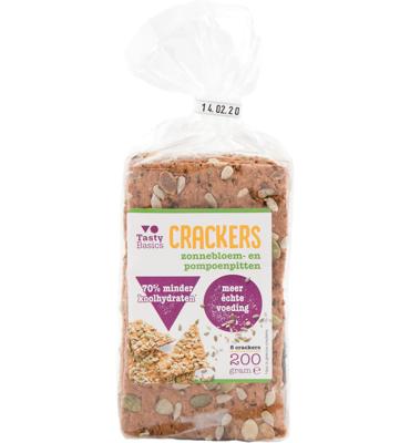 TastyBasics Less carb-high protein crackers zonnebl/pompoenpit 200 Gram