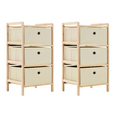 VidaXL Opbergrekken met 3 stoffen manden 2 st cederhout beige VidaXL Opbergrekken met 3 stoffen manden 2 st cederhout beige