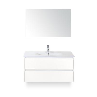 Dante Badmeubelset 100 cm - Wit Hoogglans - Keramische Wastafel Wit Enjoy - met Spiegel