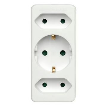 Hama Stopcontactadapter 3-voudig 1x Geaard Stopcontact 2x Euro Wit