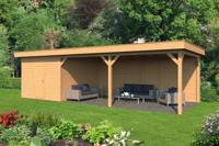 Tuindeco Oslo XL Overkapping type 7 990x430 cm Lariks/Douglashout blank- Plat dak- Onbehandeld lariks Douglas hout- Tuindeco - thumbnail