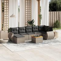 8-delige Loungeset met kussens poly rattan grijs - thumbnail