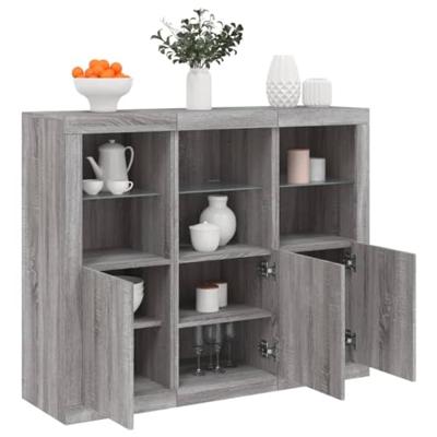 Dressoirs met LED-verlichting 3 st bewerkt hout grijs sonoma