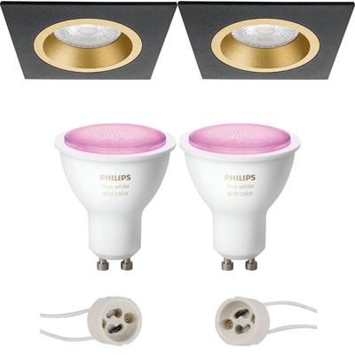 Philips Hue LED Inbouwspot Set Mat Zwart/Goud 93mm GU10 Bluetooth