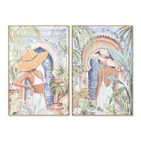 Schilderij Home ESPRIT Blauw Bruin Groen Beige Tropisch chica 80 x 3,5 x 120 cm (2 Stuks) - thumbnail